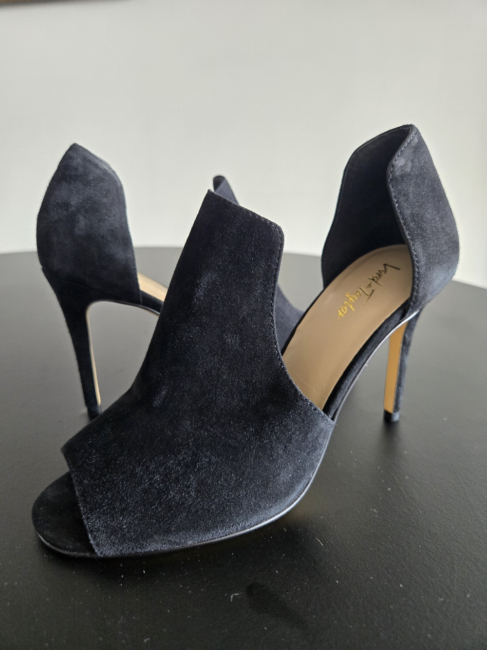 Lord & Taylor Black Suede D'Orsay Peep Toe Pumps High Heels Cut Out Shoe 7.5